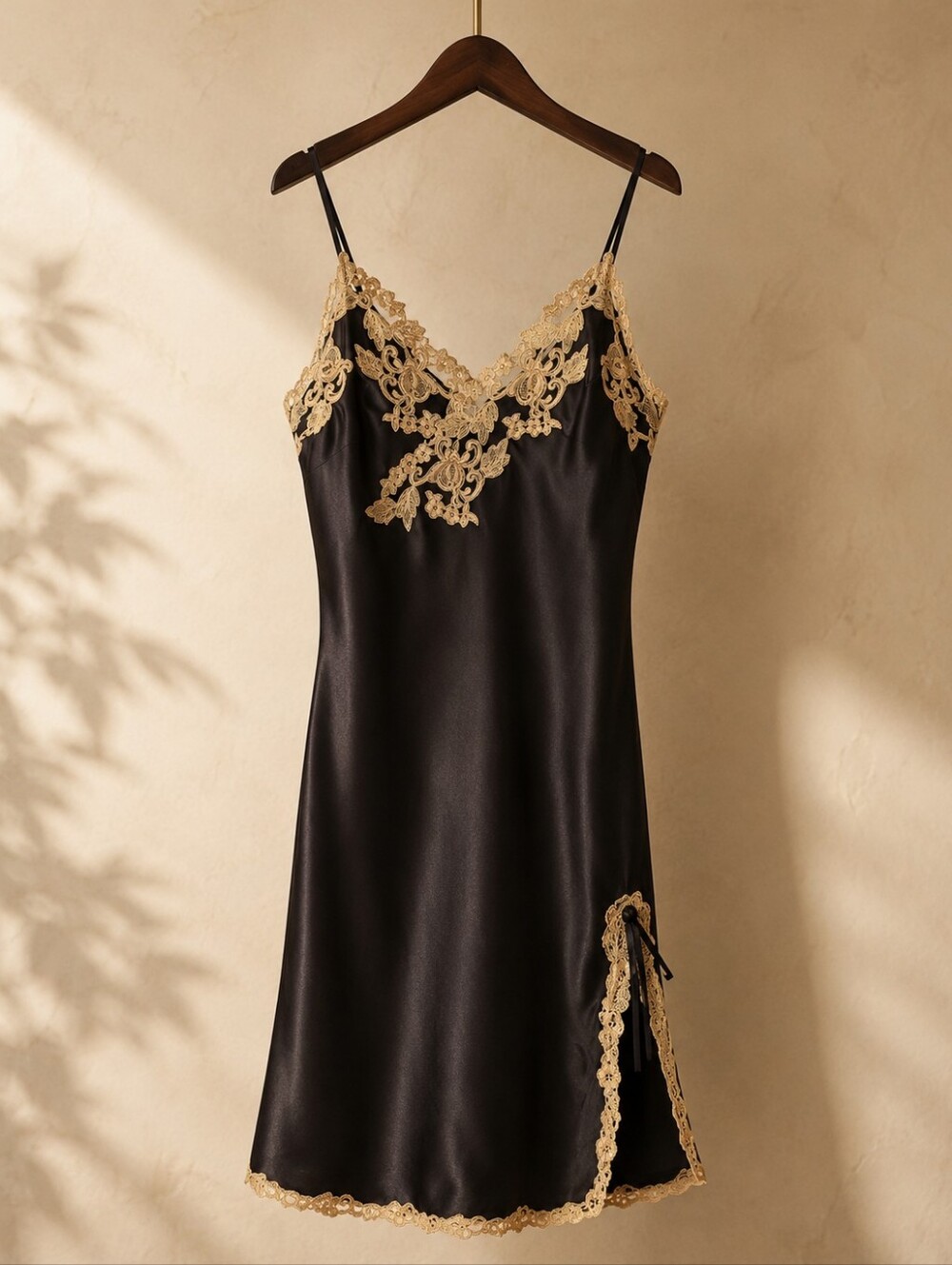 La Perla Maison Frastaglio Silk Nightgown Black Lace Slit Size 44 L Italy